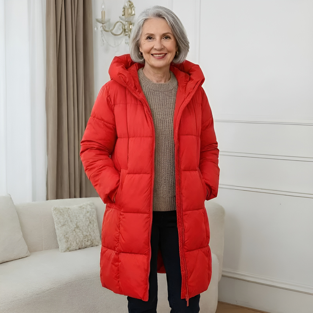 Abrigo acolchado mujer elegante otoño en Rojo