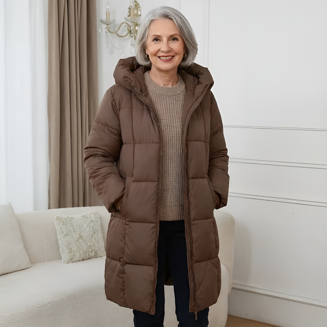 Abrigo acolchado mujer elegante otoño en Schokolade