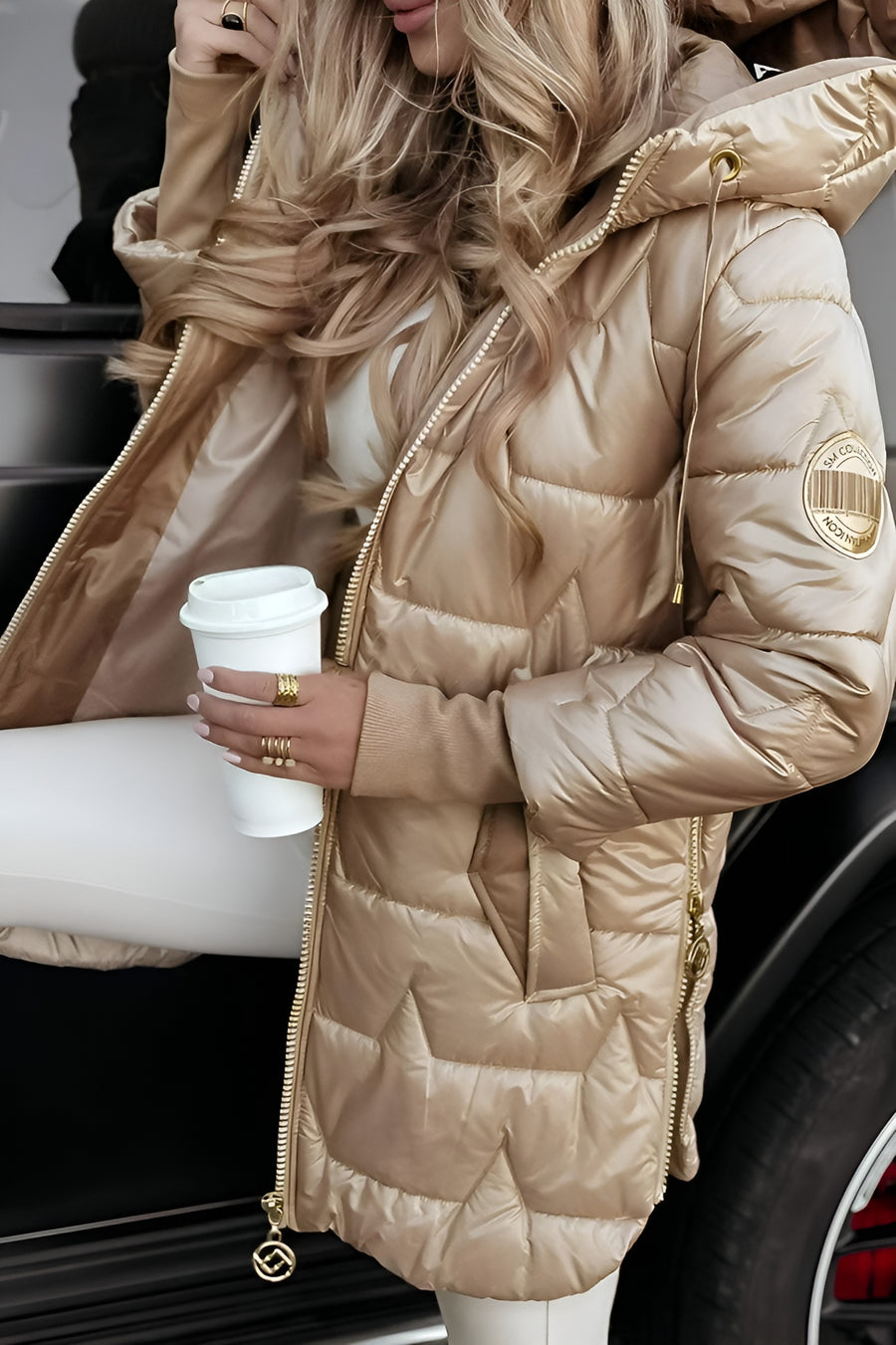Abrigo puffer acolchado largo para mujer (2)