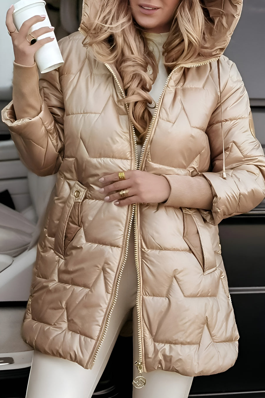Abrigo puffer acolchado largo para mujer (3)