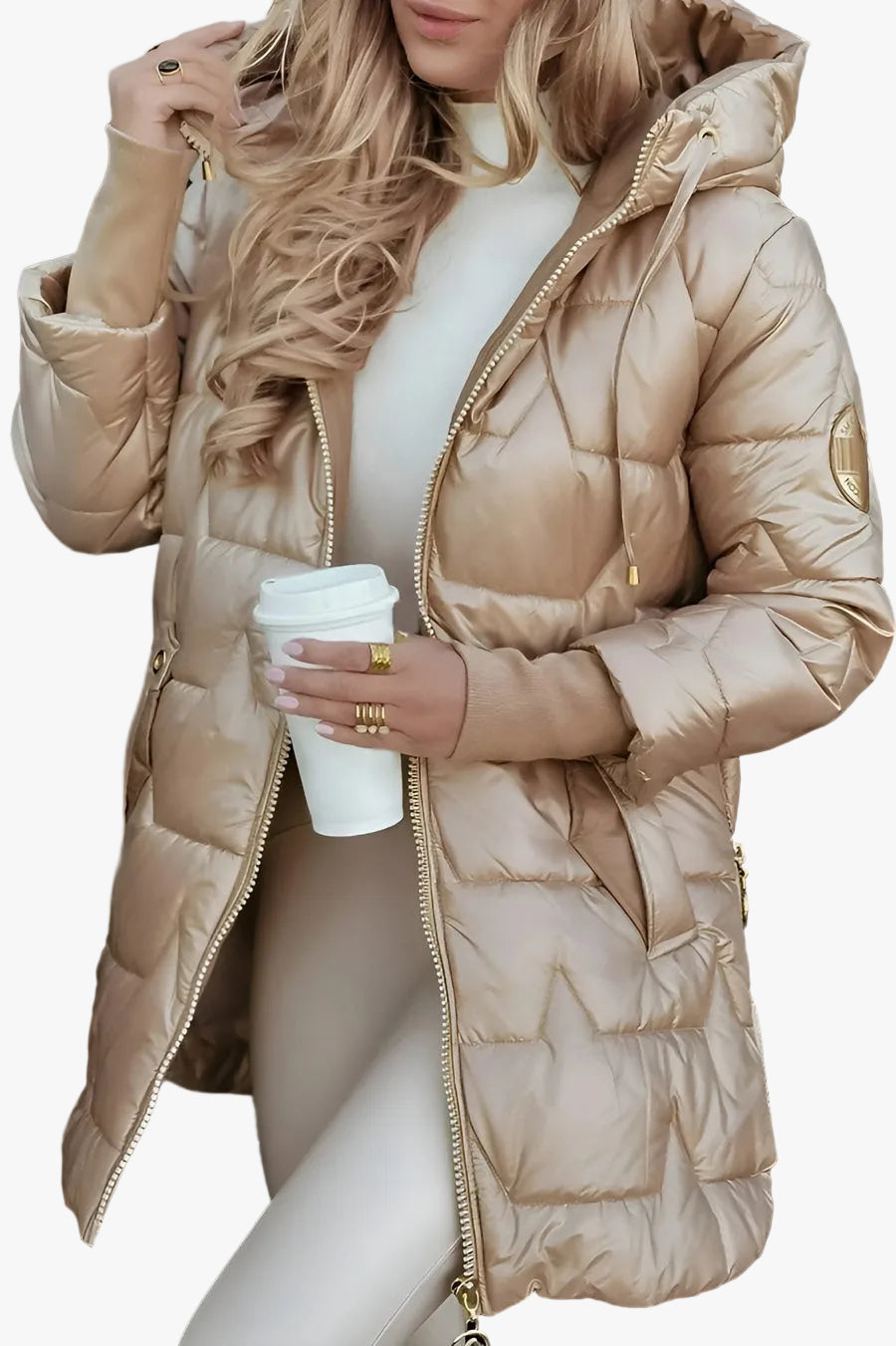 Abrigo puffer acolchado largo para mujer en Beige