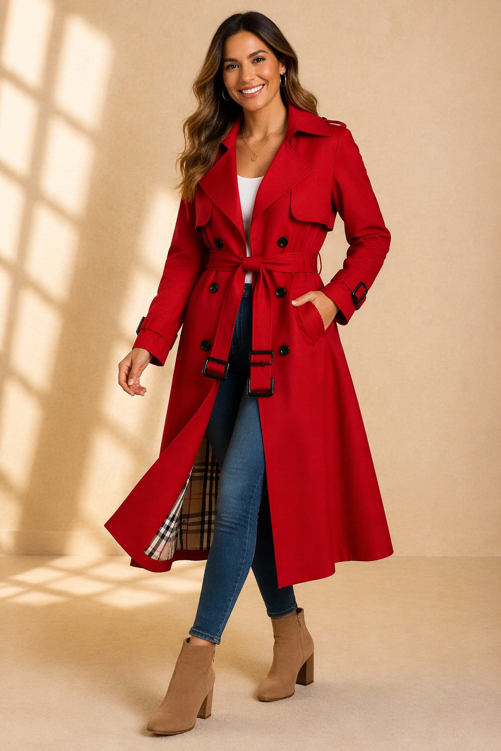 Abrigo Trinchera Largo Ajustable en Rojo