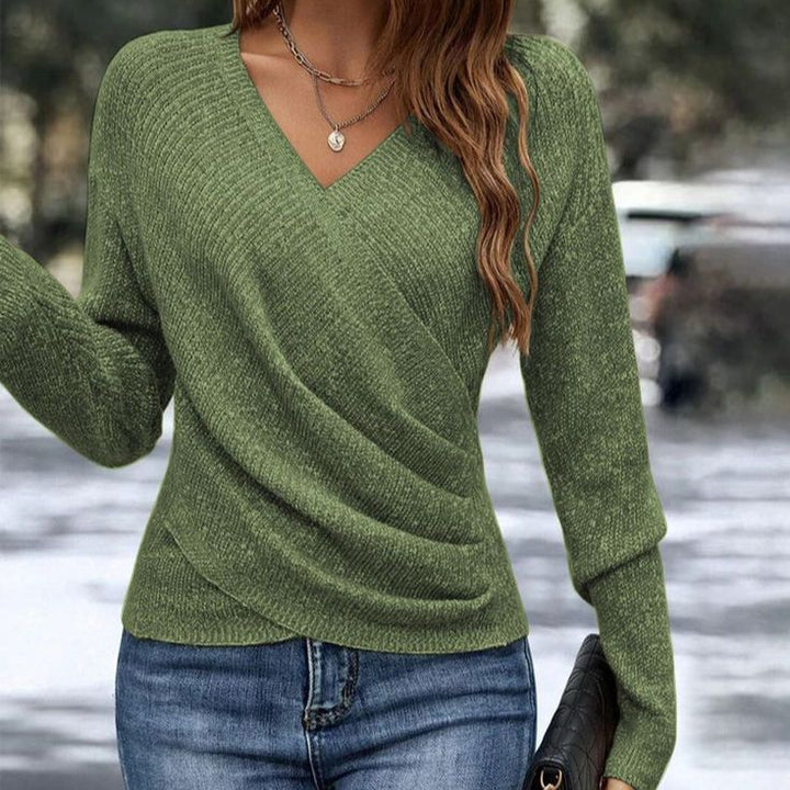 Acogedor Pullover en V en Verde