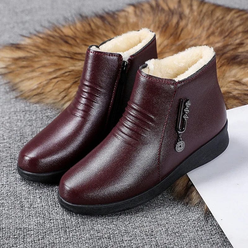 Bequeme Damen Winterstiefel mit Reißverschluss in Rot