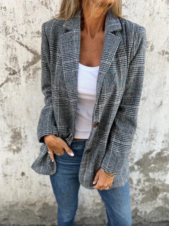 Blazer Casual de Cuadros para Mujer