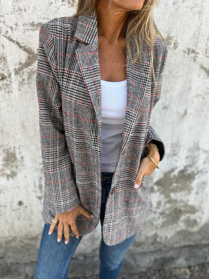 Blazer Casual de Cuadros para Mujer en Marrón