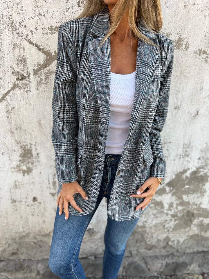 Blazer Casual de Cuadros para Mujer en Negro