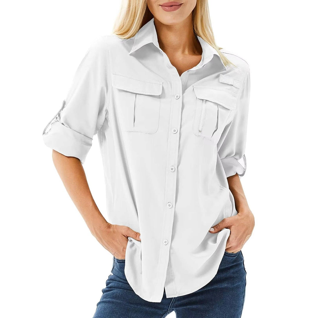 Blusa de Aventura con Manga Enrollable para Mujer en Blanco