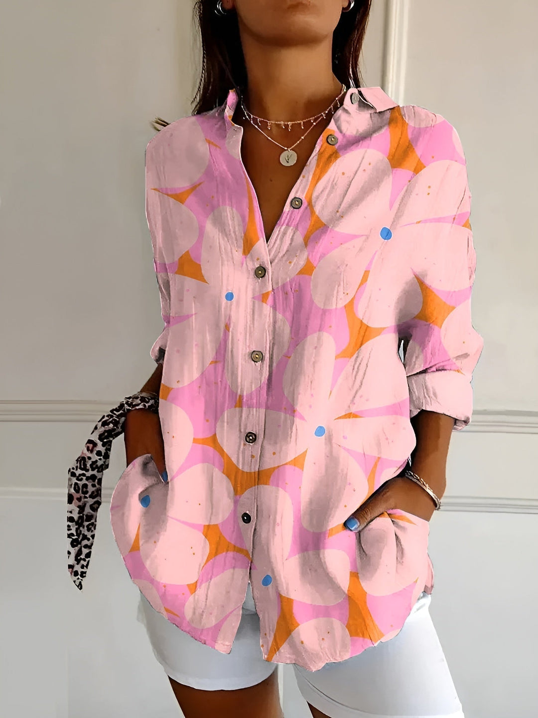 Blusa de Lino con Estampados Coloridos en Pink Floral
