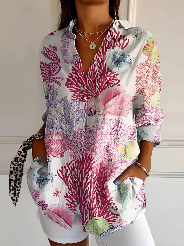 Blusa de Lino con Estampados Coloridos en Rosa