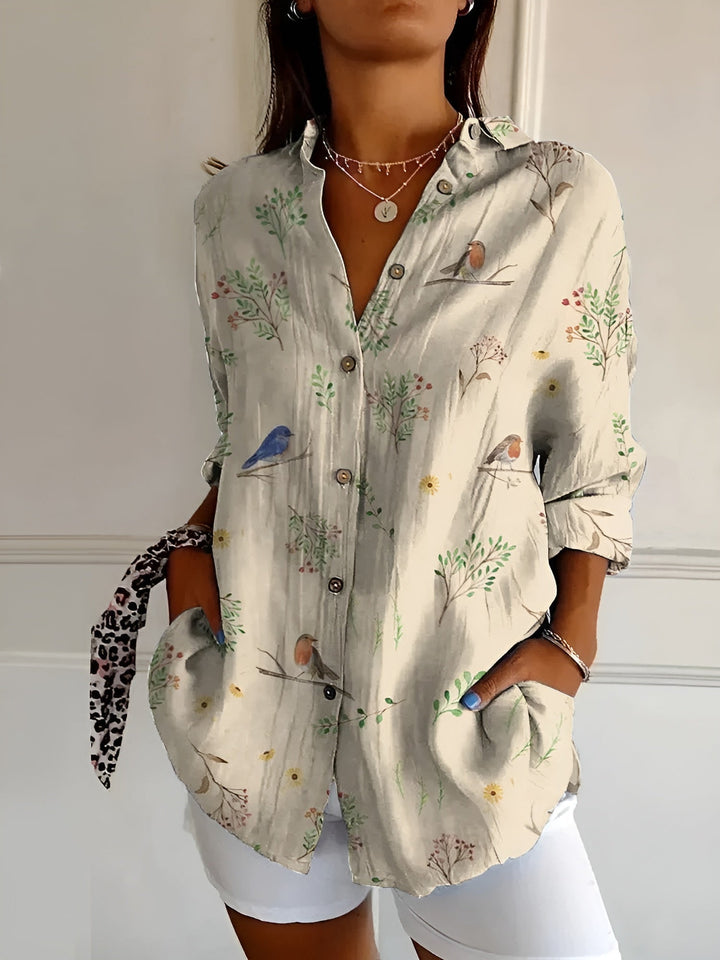 Blusa de Lino con Estampados Coloridos en Vögel