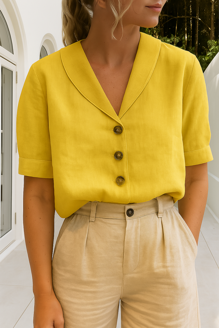 Blusa Mujer de Lino Elegante para Verano en Amarillo