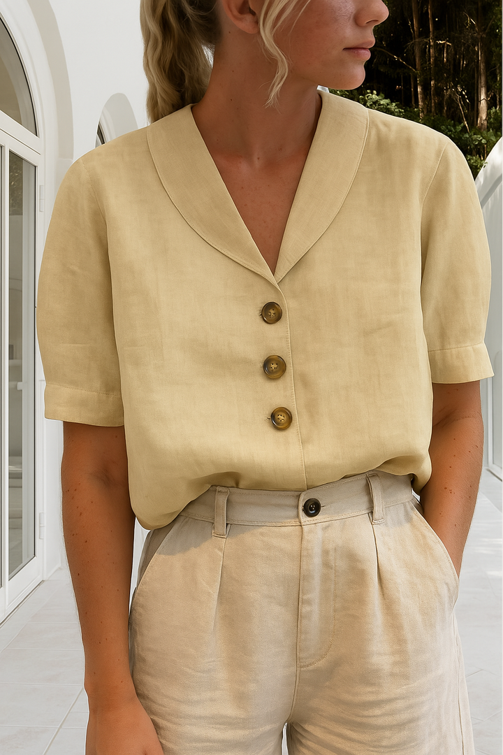 Blusa Mujer de Lino Elegante para Verano en Beige