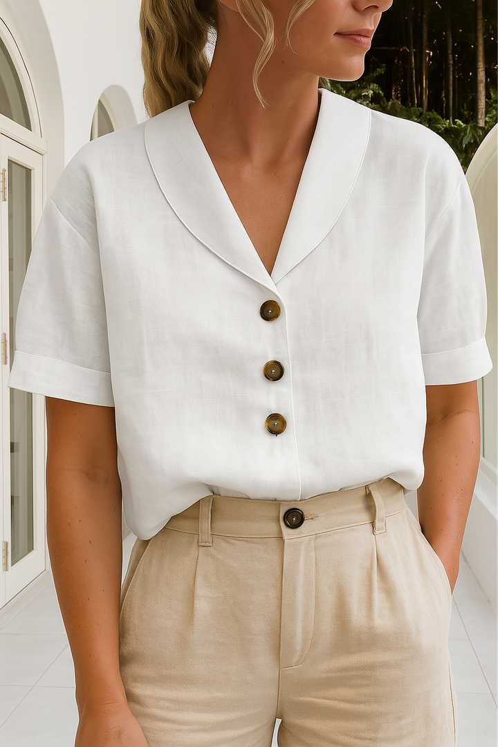 Blusa Mujer de Lino Elegante para Verano en Blanco