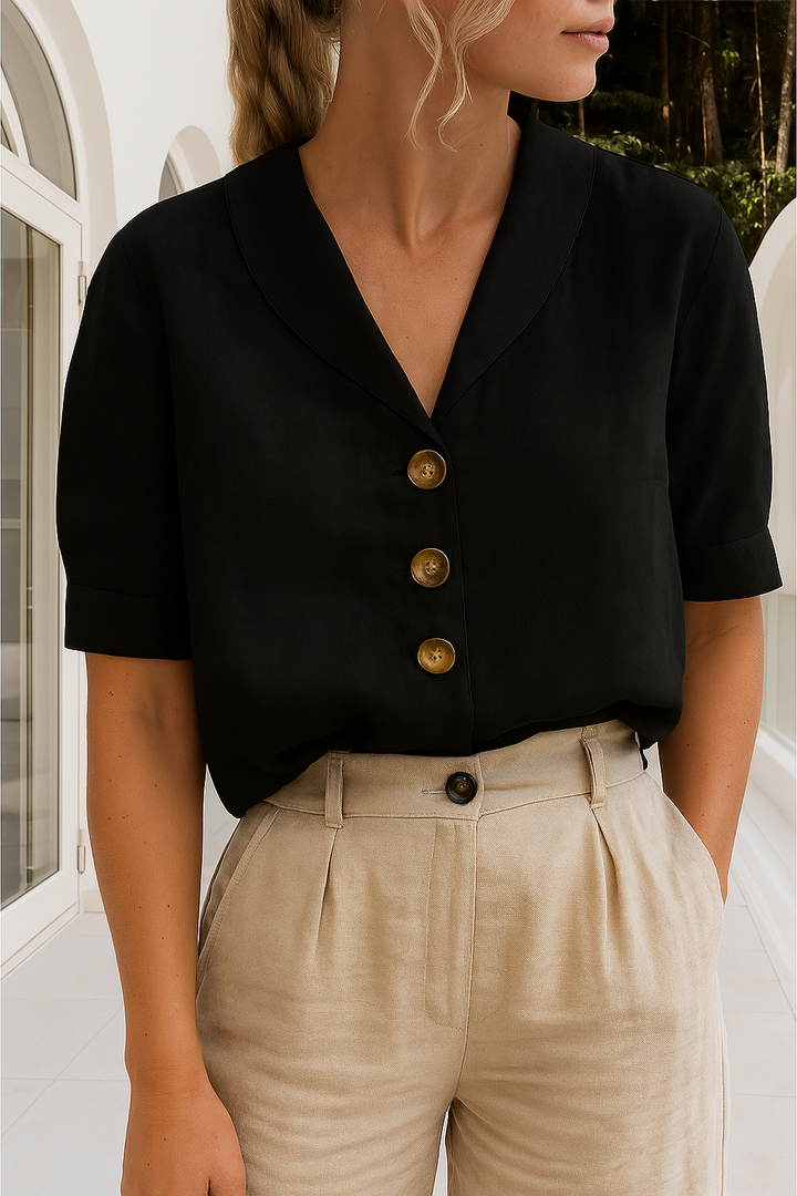 Blusa Mujer de Lino Elegante para Verano en Negro