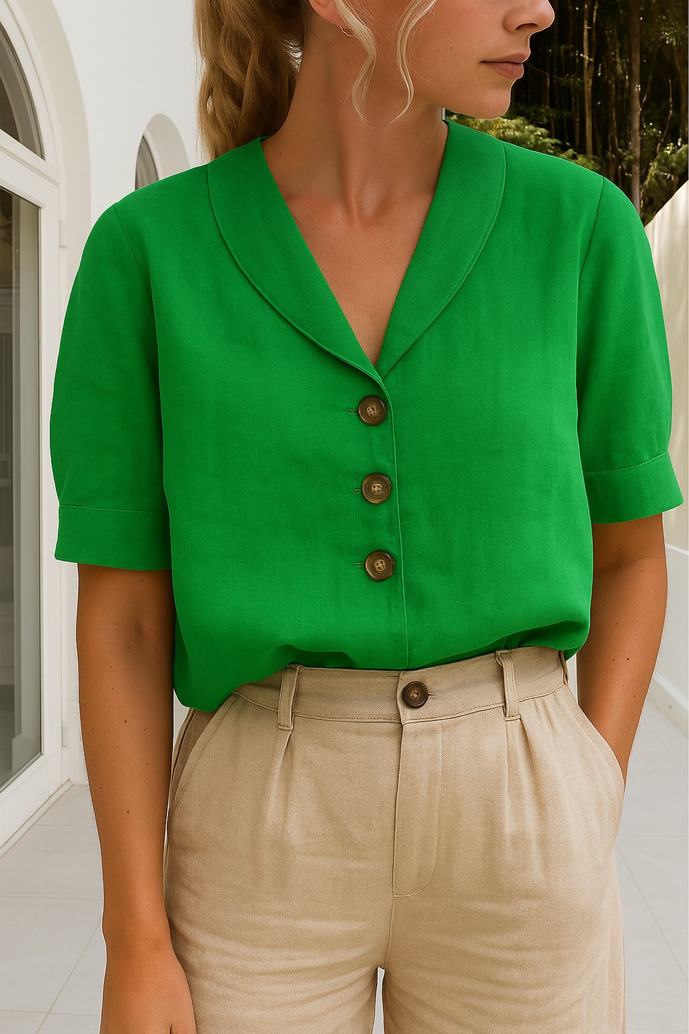 Blusa Mujer de Lino Elegante para Verano en Verde