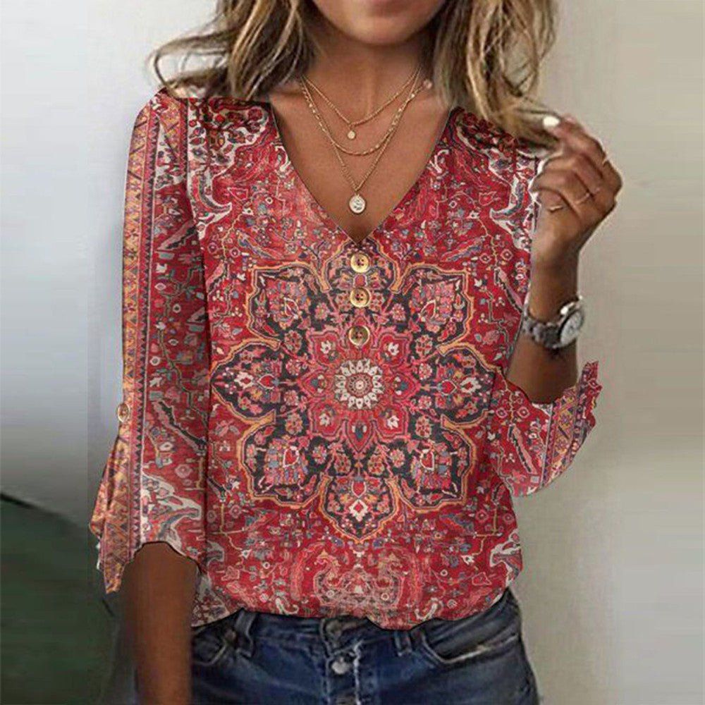 Blusa Mujer Estampada Boho para Verano en Rojo 1