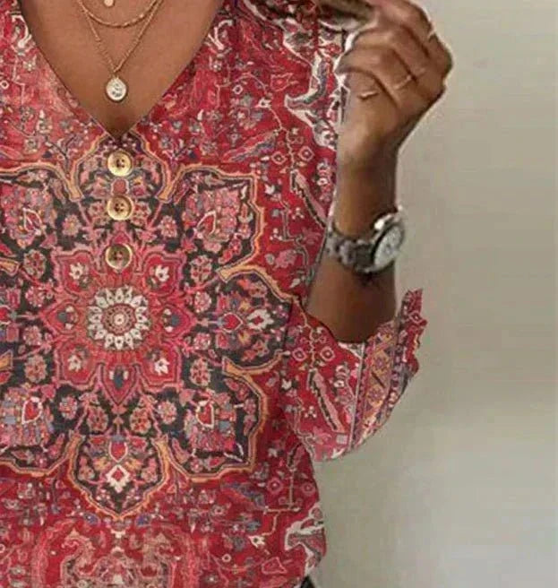 Blusa Mujer Estampada Boho para Verano en Rojo 3