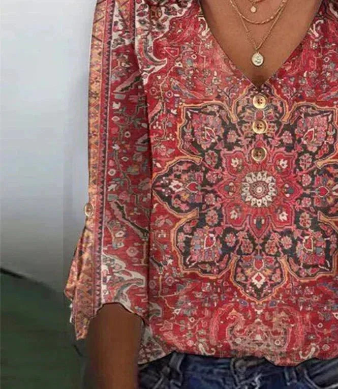 Blusa Mujer Estampada Boho para Verano en Rojo 4