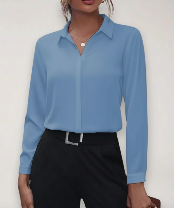 Blusa Profesional de Primavera Elegante Entallada en Azul claro