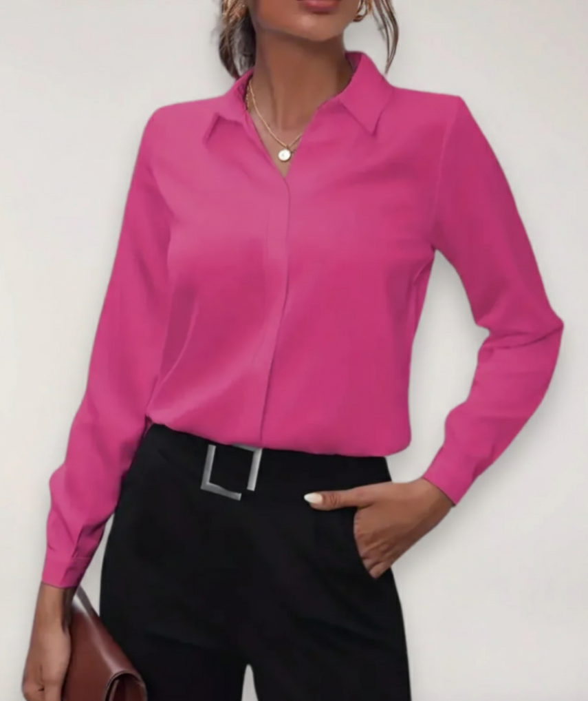 Blusa Profesional de Primavera Elegante Entallada en Knallrosa