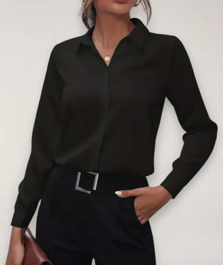 Blusa Profesional de Primavera Elegante Entallada en Negro