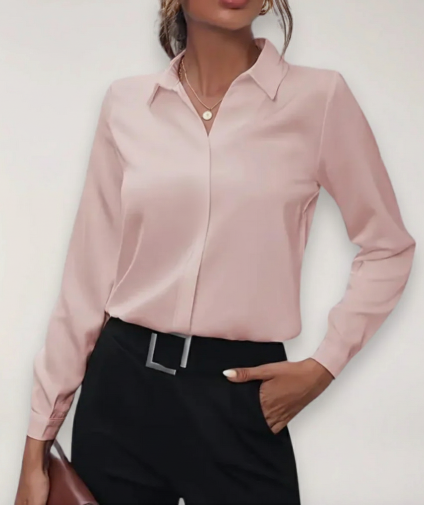 Blusa Profesional de Primavera Elegante Entallada en Rosa