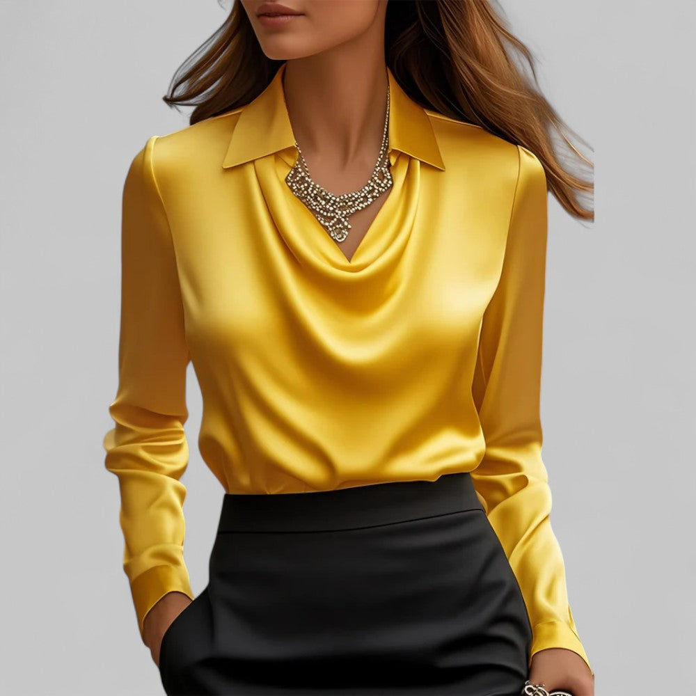 Blusa Satinada con Drapeado para Eventos en Amarillo