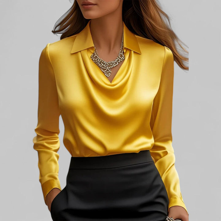 Blusa Satinada con Drapeado para Eventos en Amarillo