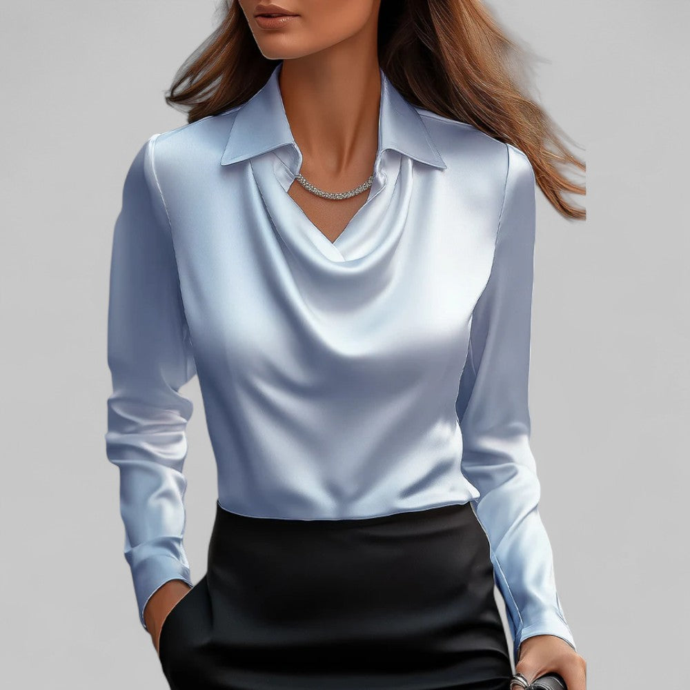 Blusa Satinada con Drapeado para Eventos en Azul