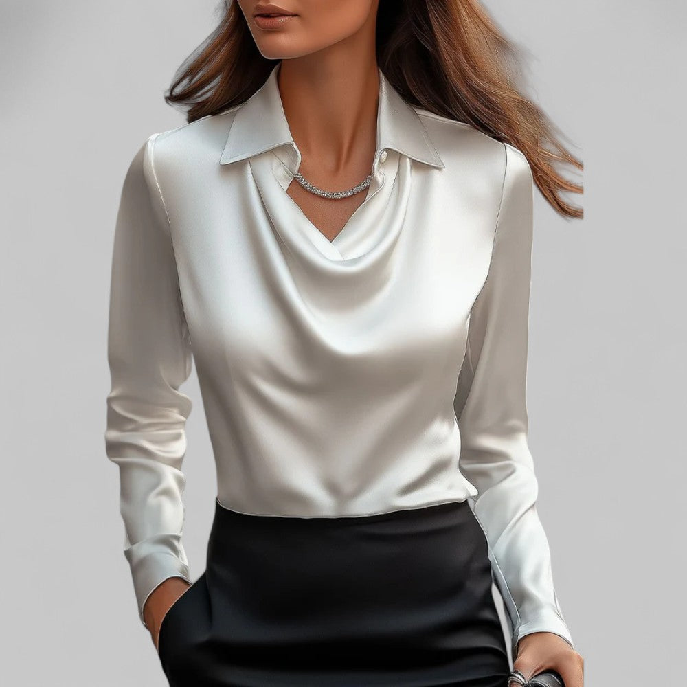 Blusa Satinada con Drapeado para Eventos en Blanco