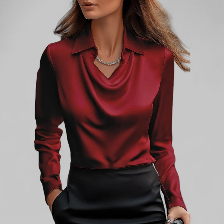 Blusa Satinada con Drapeado para Eventos en Rojo
