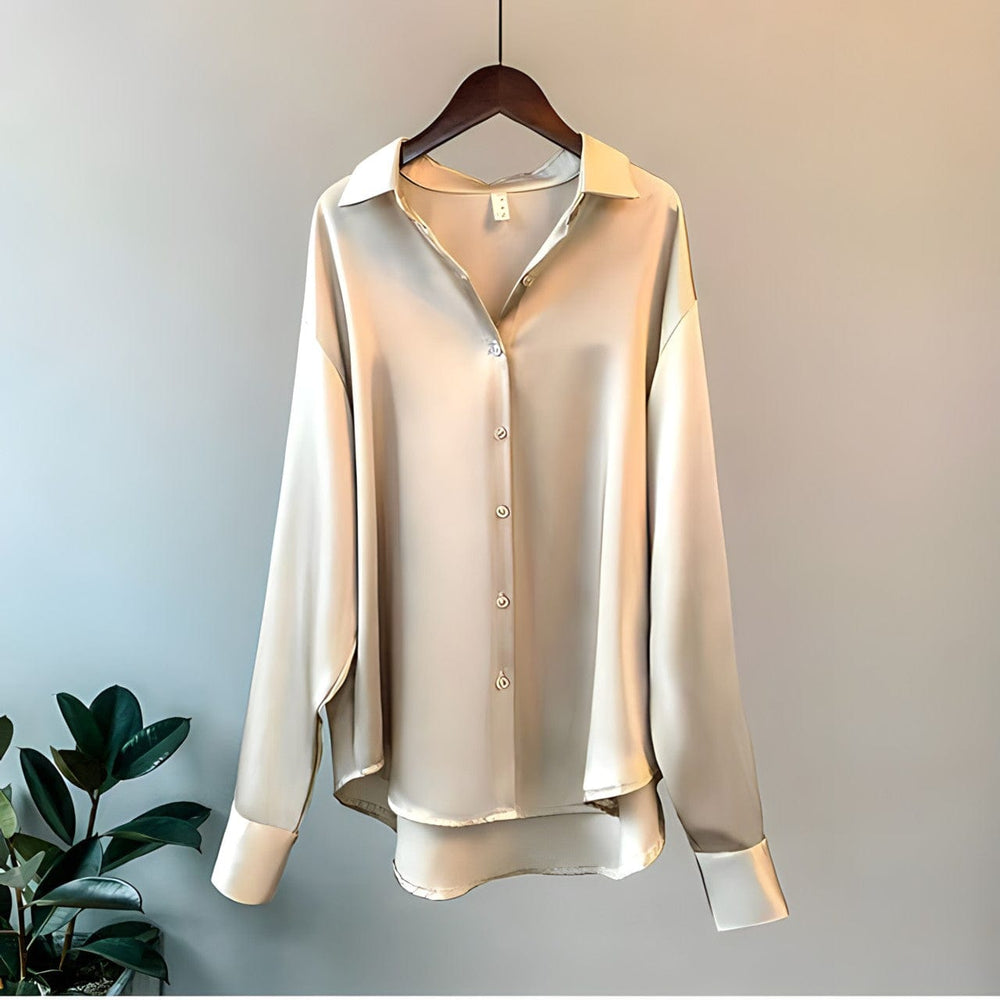 Blusa Satinada de Mujer Versátil Clásica en Beige