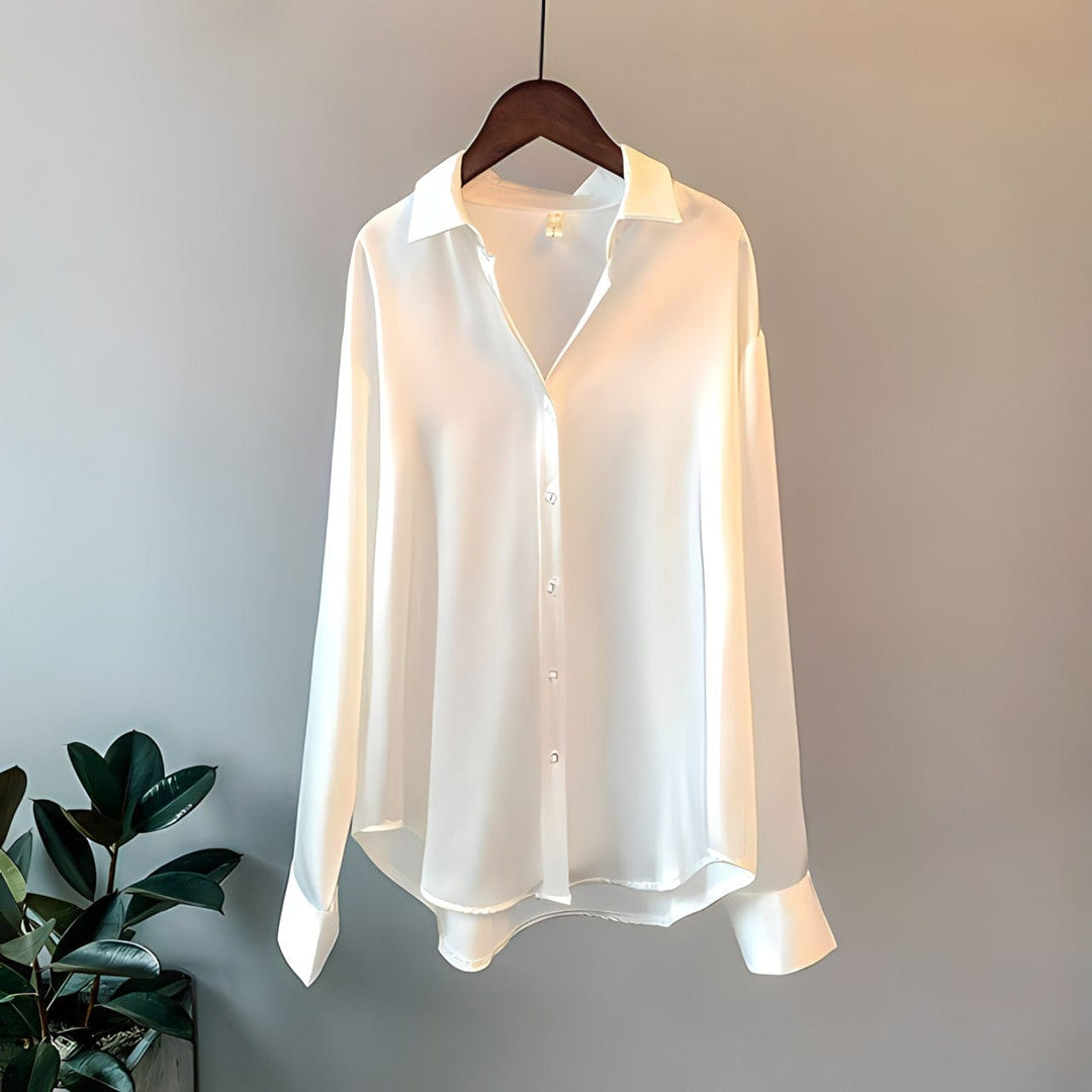 Blusa Satinada de Mujer Versátil Clásica en Blanco