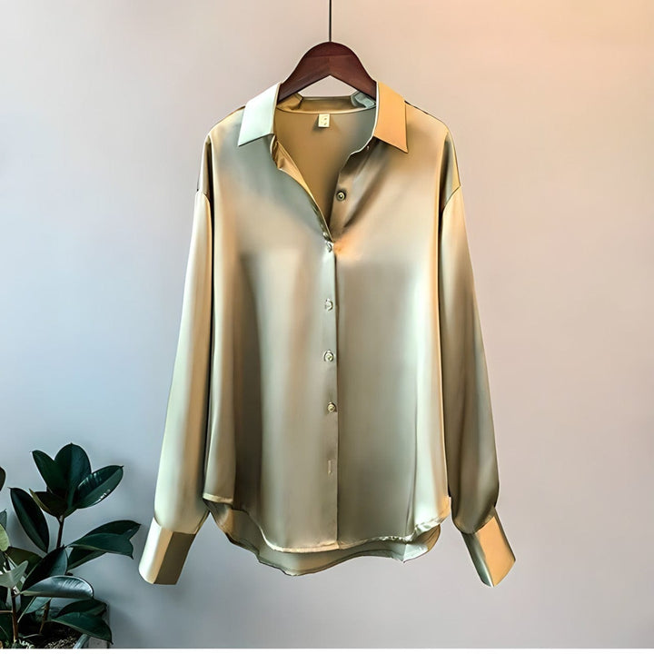 Blusa Satinada de Mujer Versátil Clásica en Gris