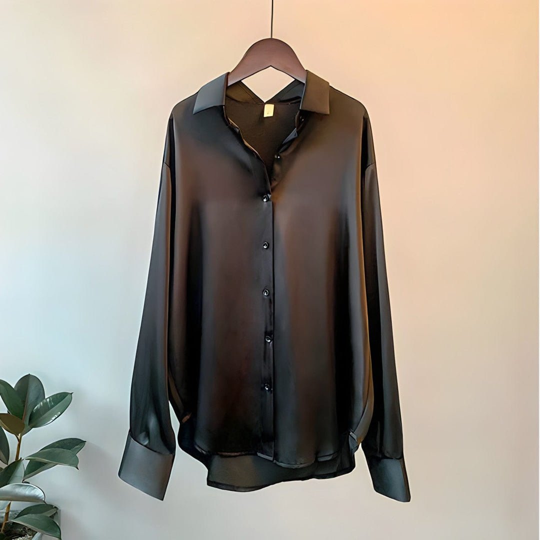 Blusa Satinada de Mujer Versátil Clásica en Negro