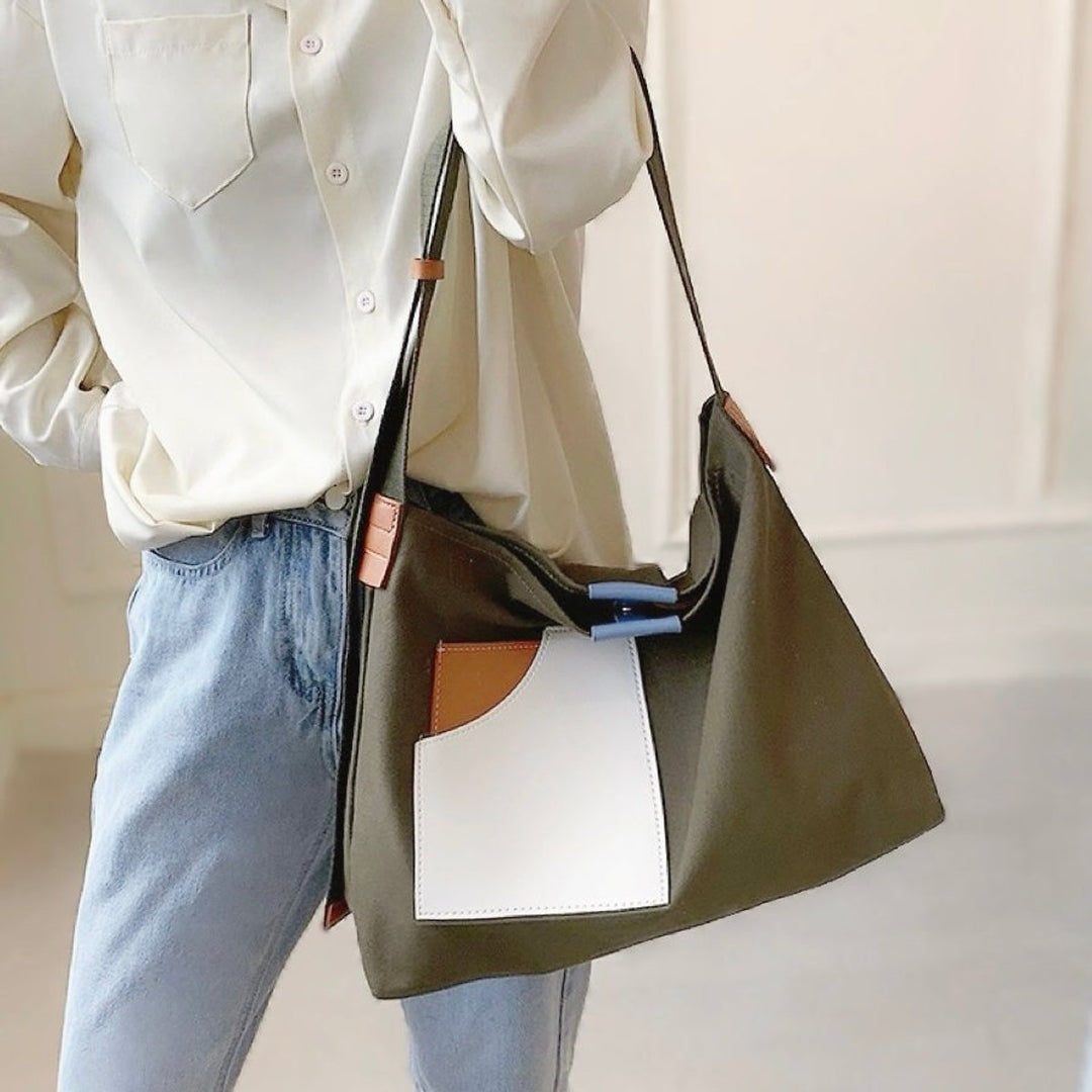 Bolsa de Lona Contraste para Mujer Amplia en Verde