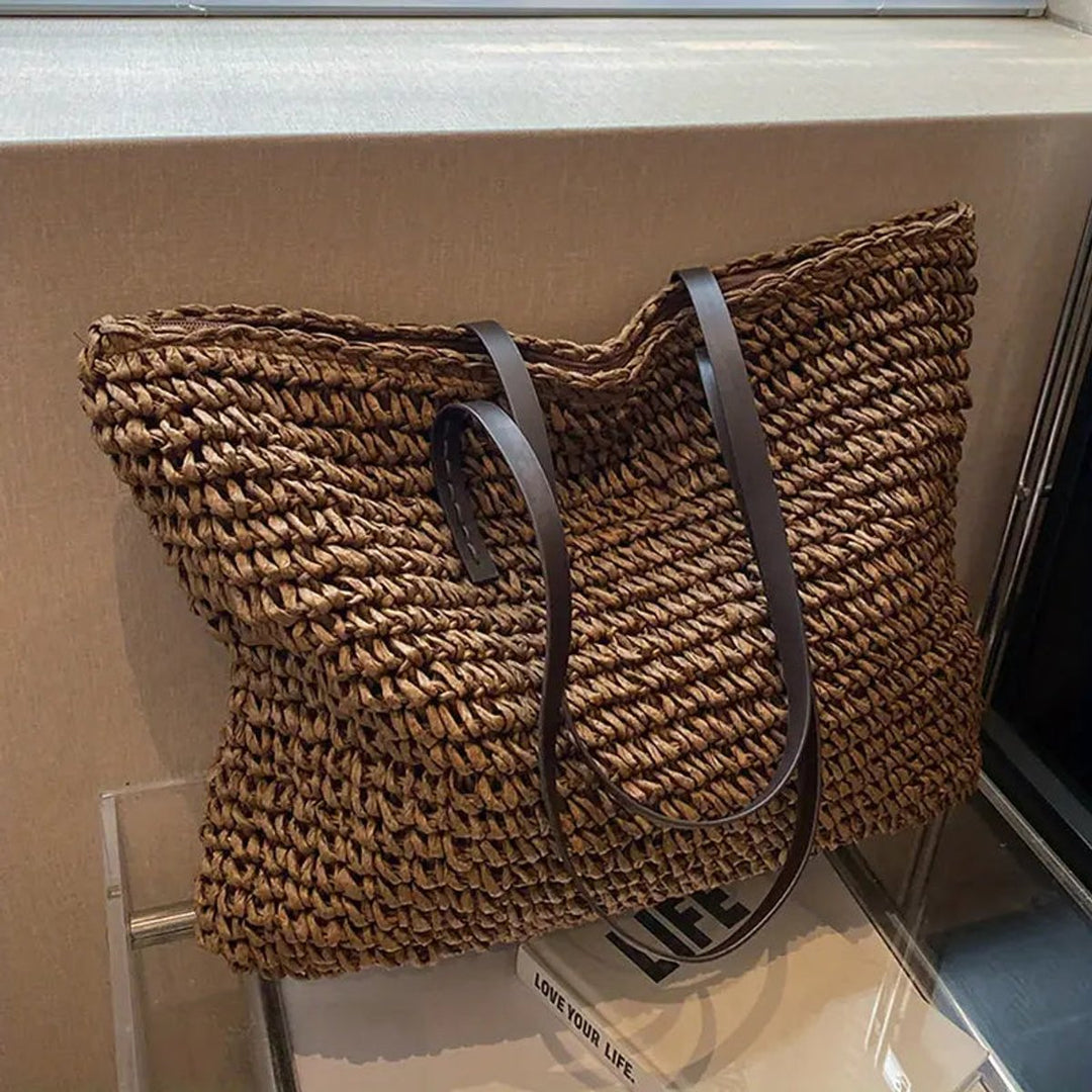 Bolsa Tote Bohemia de Rafia Tejida Espaciosa (7)
