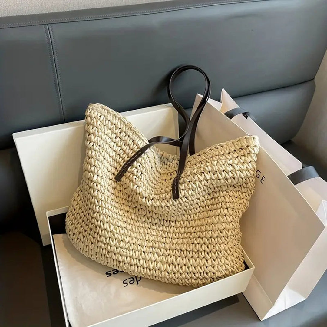 Bolsa Tote Bohemia de Rafia Tejida Espaciosa (9)
