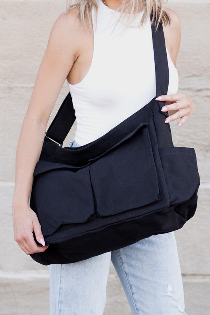Bolsa Tote de Lona Espaciosa para Mujer en Negro