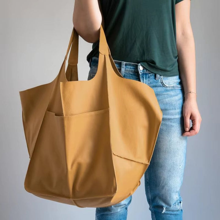 Bolso Tote de Cuero Vegano Extragrande en Mustard