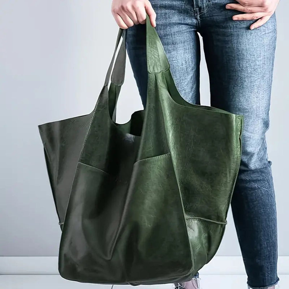 Bolso Tote de Cuero Vegano Extragrande en Verde oliva