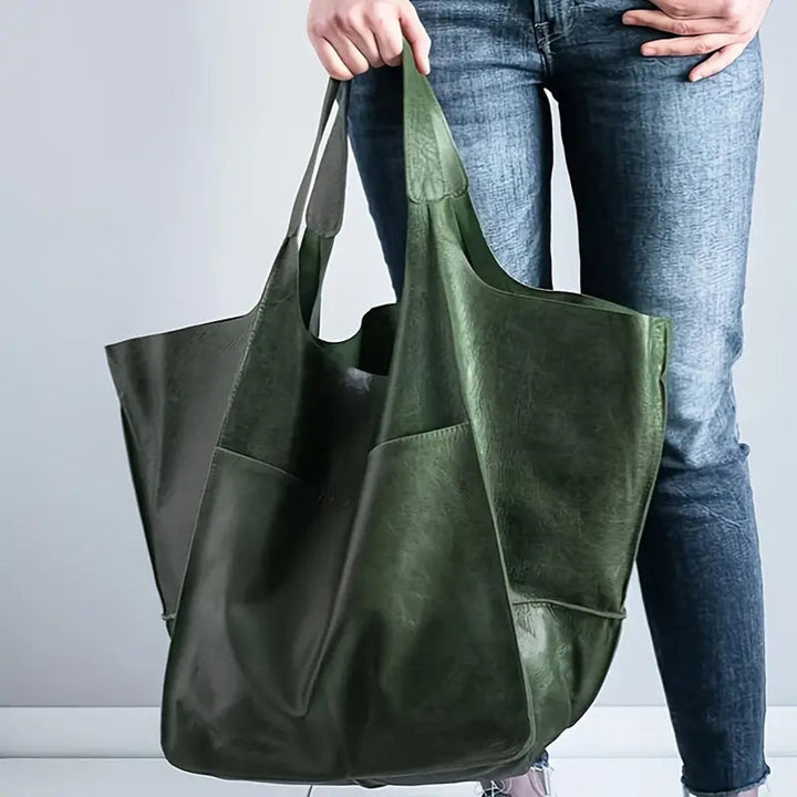 Bolso Tote de Cuero Vegano Extragrande en Verde oliva