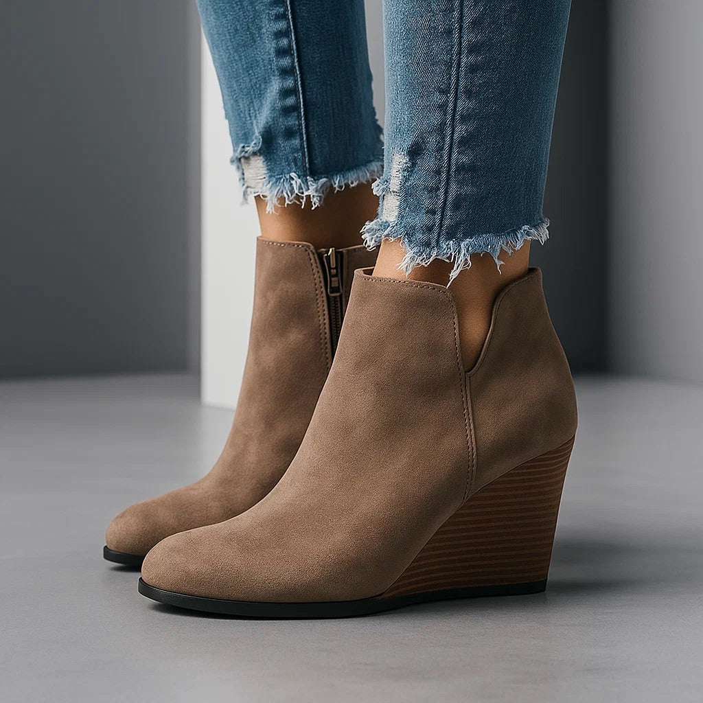 Botas de Ante Tobillo con Cuña para Mujer (8)