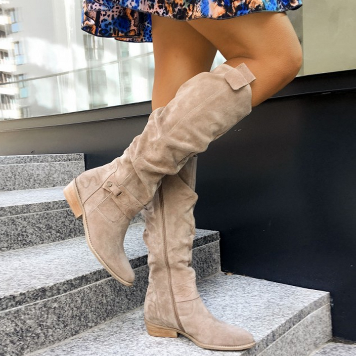 Botas de Cuero Casuales a la Rodilla en Beige