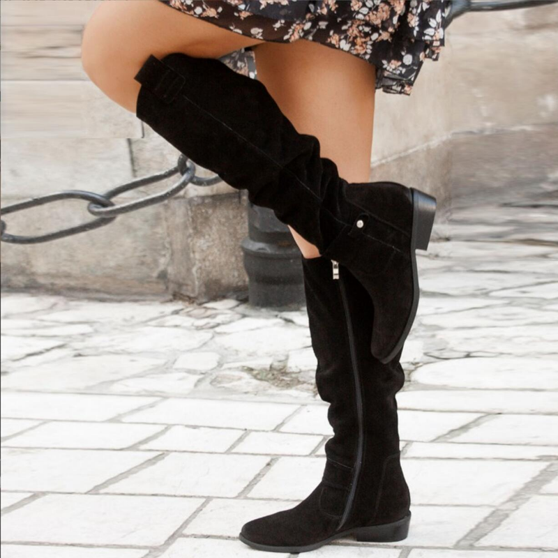 Botas de Cuero Casuales a la Rodilla en Negro