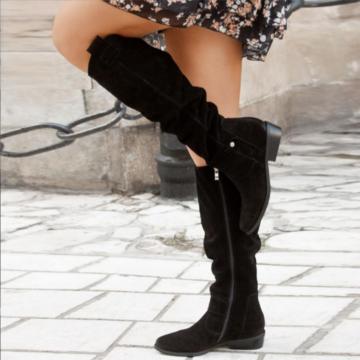 Botas de Cuero Casuales a la Rodilla en Negro