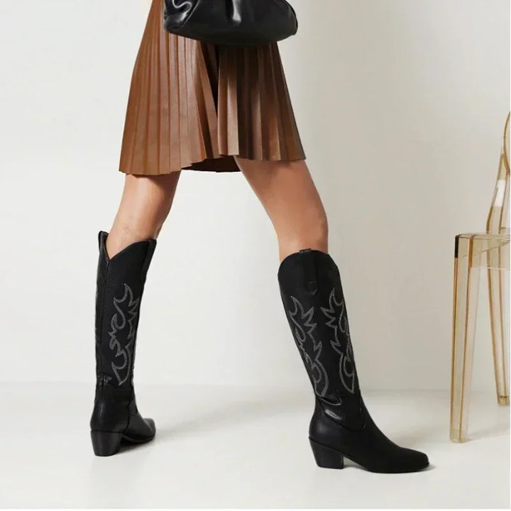 Botas de cuero estilo cowboy hasta la rodilla (3)