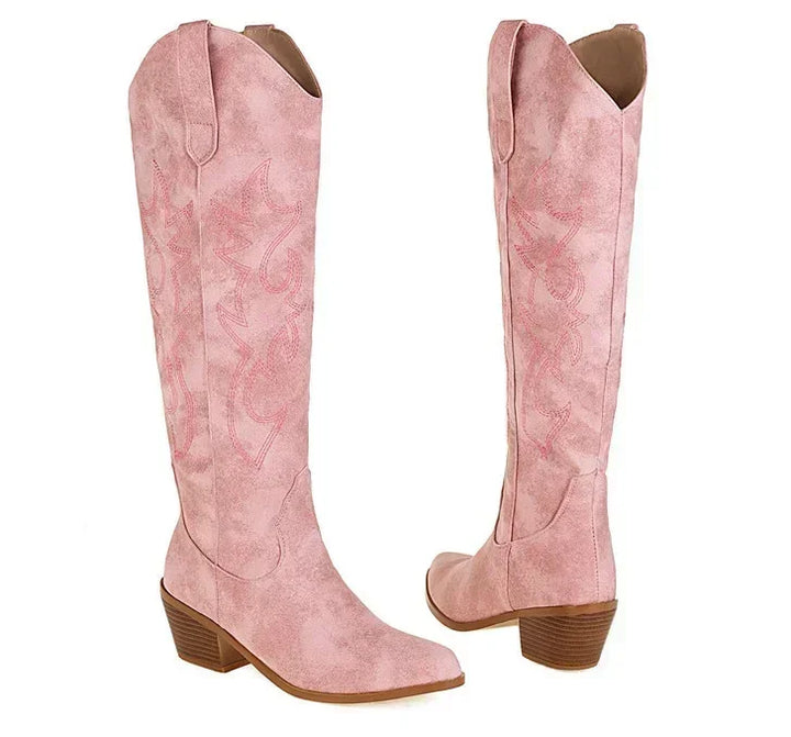 Botas de cuero estilo cowboy hasta la rodilla (5)