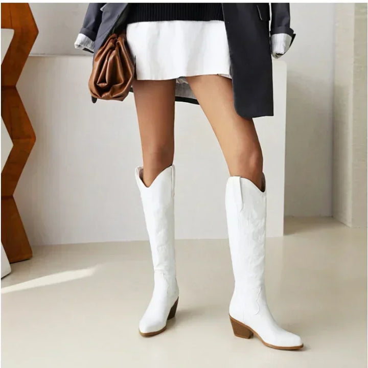 Botas de cuero estilo cowboy hasta la rodilla en Blanco